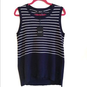 Dkny Navy blue striped sleeveless top